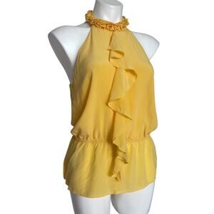 Twenty One Coquette Silk Ruffle Halter Blouse Yellow Euro Summer Romantic M